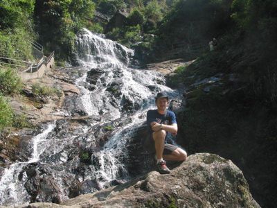 Michael Fabing at a Waterfall (Laos)